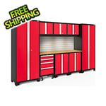 NewAge Garage Cabinets BOLD Series Red 9-Piece Set with Bamboo Top, Backsplash and LED Lights