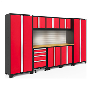 BOLD Series Red 9-Piece Set with Bamboo Top, Backsplash and LED Lights