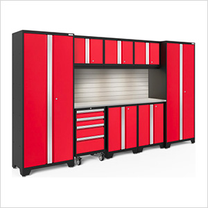 BOLD Series Red 9-Piece Set with Stainless Top, Backsplash, LED Lights