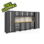 NewAge Garage Cabinets BOLD Series Grey 12-Piece Set with Bamboo Top, Backsplash, LED Lights