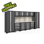 NewAge Garage Cabinets BOLD Series Grey 12-Piece Set with Stainless Top, Backsplash, LED Lights