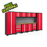 NewAge Garage Cabinets BOLD Series Red 12-Piece Set with Bamboo Top and Backsplash