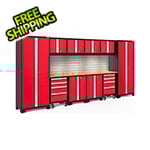NewAge Garage Cabinets BOLD Series Red 12-Piece Set with Bamboo Top and Backsplash