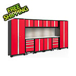 NewAge Garage Cabinets BOLD Series Red 12-Piece Set with Stainless Steel Top, Backsplash, LED Lights