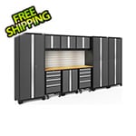 NewAge Garage Cabinets BOLD Series Grey 10-Piece Set with Bamboo Top, Backsplash, LED Lights