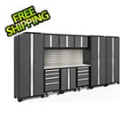 NewAge Garage Cabinets BOLD Series Grey 10-Piece Set with Stainless Top, Backsplash, LED Lights