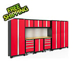 NewAge Garage Cabinets BOLD Series Red 10-Piece Set with Bamboo Top, Backsplash, LED Lights