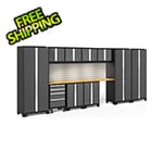 NewAge Garage Cabinets BOLD Series Grey 12-Piece Set with Bamboo Top, Backsplash, LED Lights