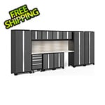 NewAge Garage Cabinets BOLD Series Grey 12-Piece Set with Stainless Top, Backsplash, LED Lights