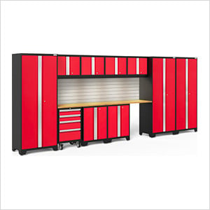 BOLD Series Red 12-Piece Set with Bamboo Top, Backsplash, LED Lights