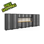 NewAge Garage Cabinets BOLD Series Grey 14-Piece Set with Bamboo Top, Backsplash, LED Lights