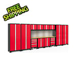 NewAge Garage Cabinets BOLD Series Red 14-Piece Set with Bamboo Top, Backsplash, LED Lights