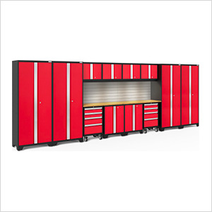 BOLD Series Red 14-Piece Set with Bamboo Top, Backsplash, LED Lights