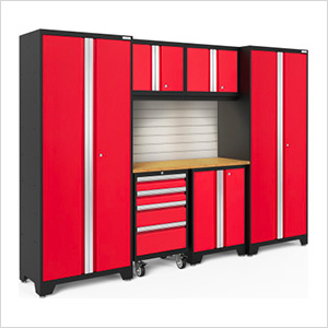 BOLD Series Red 7-Piece Set with Bamboo Top, Backsplash, LED Lights