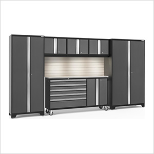 BOLD Grey 6-Piece Cabinet Set with Stainless Top, Backsplash, LED Lights