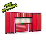 NewAge Garage Cabinets BOLD Red 6-Piece Cabinet Set with Bamboo Top, Backsplash, LED Lights