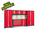 NewAge Garage Cabinets BOLD Red 6-Piece Cabinet Set with Bamboo Top, Backsplash, LED Lights