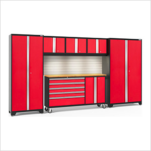 BOLD Red 6-Piece Cabinet Set with Bamboo Top, Backsplash, LED Lights