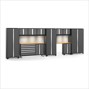 BOLD 3.0 Grey 11-Piece Cabinet Set with Bamboo Top, Backsplash, LED Lights