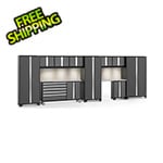 NewAge Garage Cabinets BOLD Grey 11-Piece Cabinet Set with Stainless Top, Backsplash, LED Lights