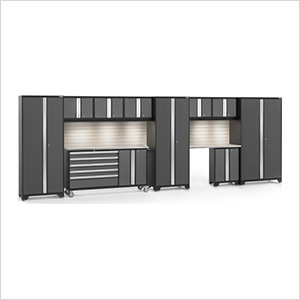 BOLD Grey 11-Piece Cabinet Set with Stainless Top, Backsplash, LED Lights