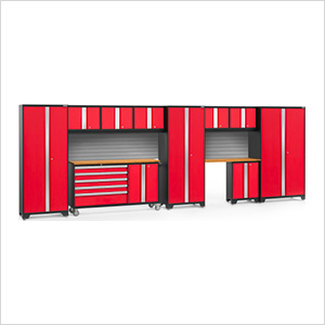 BOLD Red 11-Piece Project Center Set with Bamboo Top and Backsplash