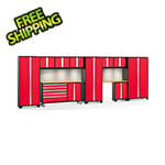 NewAge Garage Cabinets BOLD Red 11-Piece Cabinet Set with Bamboo Top, Backsplash, LED Lights