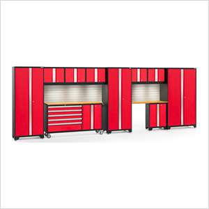 BOLD Red 11-Piece Cabinet Set with Bamboo Top, Backsplash, LED Lights