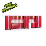 NewAge Garage Cabinets BOLD 3.0 Red 11-Piece Cabinet Set with Stainless Top, Backsplash, LED Lights