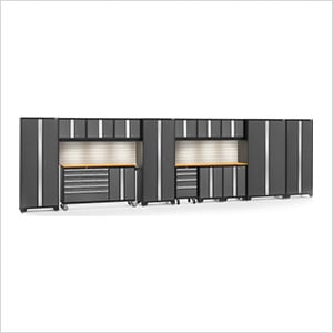 BOLD Grey 15-Piece Cabinet Set with Bamboo Top, Backsplash, LED Lights