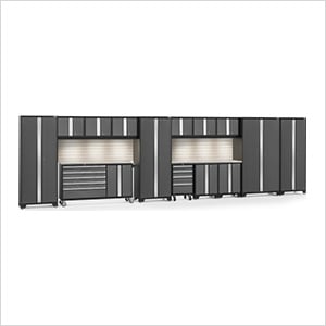 BOLD Grey 15-Piece Cabinet Set with Stainless Top, Backsplash, LED Lights
