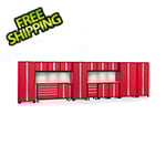 NewAge Garage Cabinets BOLD 3.0 Red 15-Piece Cabinet Set with Bamboo Top, Backsplash, LED Lights