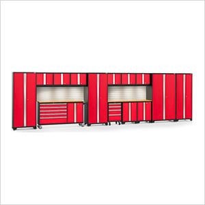 BOLD Red 15-Piece Cabinet Set with Bamboo Top, Backsplash, LED Lights