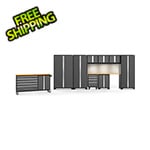 NewAge Garage Cabinets BOLD Grey 10-Piece Cabinet Set with Bamboo Top, Backsplash, LED Lights