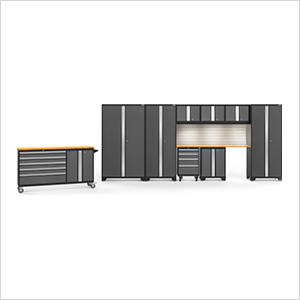 BOLD Grey 10-Piece Cabinet Set with Bamboo Top, Backsplash, LED Lights