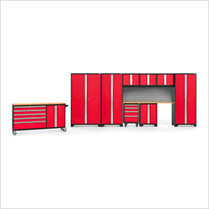 BOLD Red 10-Piece Project Center Set with Bamboo Top and Backsplash