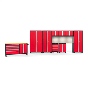 BOLD Red 10-Piece Cabinet Set with Bamboo Top, Backsplash, LED Lights