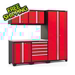 NewAge Garage Cabinets PRO Series 3.0 Red 6-Piece Set with Stainless Steel Top and LED Lights