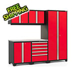 NewAge Garage Cabinets PRO Series Red 6-Piece Set with Stainless Steel Top and LED Lights