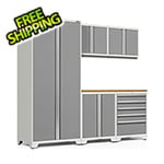 NewAge Garage Cabinets PRO Series 3.0 White 6-Piece Set with Bamboo Top and LED Lights