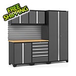 NewAge Garage Cabinets PRO Series Grey 6-Piece Set with Bamboo Top and Slatwall