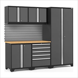 PRO Series Grey 6-Piece Set with Bamboo Top and Slatwall
