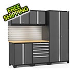 NewAge Garage Cabinets PRO Series Grey 6-Piece Set with Bamboo Top, Slatwall and LED Lights