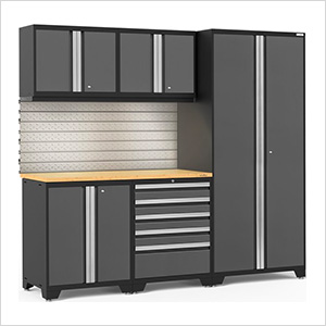 PRO Series Grey 6-Piece Set with Bamboo Top, Slatwall and LED Lights