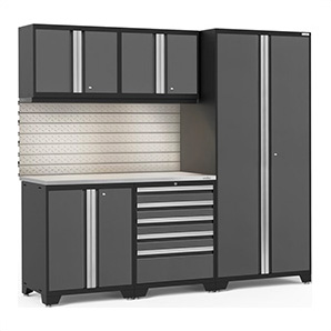 PRO Series 3.0 Grey 6-Piece Set with Stainless Steel Top, Slatwall and LED Lights