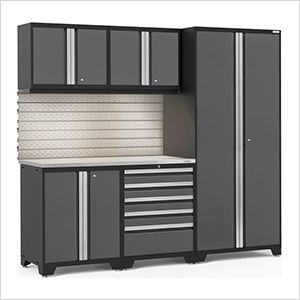 PRO Series Grey 6-Piece Set with Stainless Steel Top, Slatwall and LED Lights