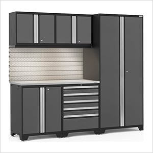 PRO Series Grey 6-Piece Set with Stainless Steel Top, Slatwall and LED Lights