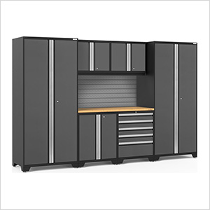 PRO Series Grey 7-Piece Set with Bamboo Top and Slatwall