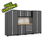 NewAge Garage Cabinets PRO Series Grey 7-Piece Set with Bamboo Top, Slatwall and LED Lights