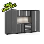 NewAge Garage Cabinets PRO Series Grey 7-Piece Set with Stainless Steel Top, Slatwall and LED Lights